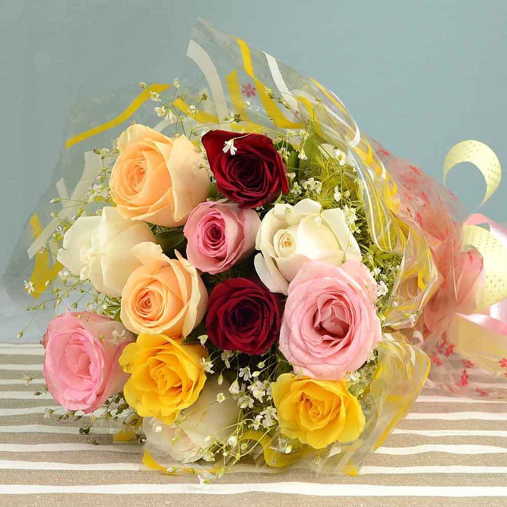 EG2i Mixed Rose Celophane wrapping Bouquet, Beautiful Birthday/Valentine Gift For Girlfriend/Boyfriend Gift/Wife/Husband, Bunch of 12-image-47
