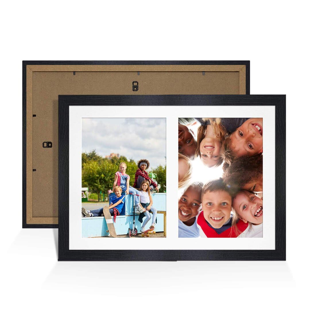 Procut Global 20X14 Black Photo Frames For Multiple Pictures with White Mount-Modern Collage Frame with 2 Apertures (2x) A4-Engineered Wood with Shatterproof Perspex โ image 1