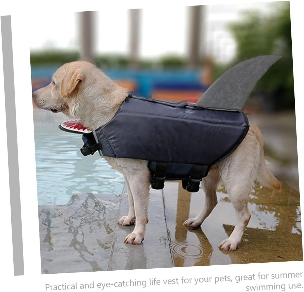 Dog Swimming Vest Waterproof Life Jacket with Reflective Shark Design Gray XL for Outdoor Water Training and Boating