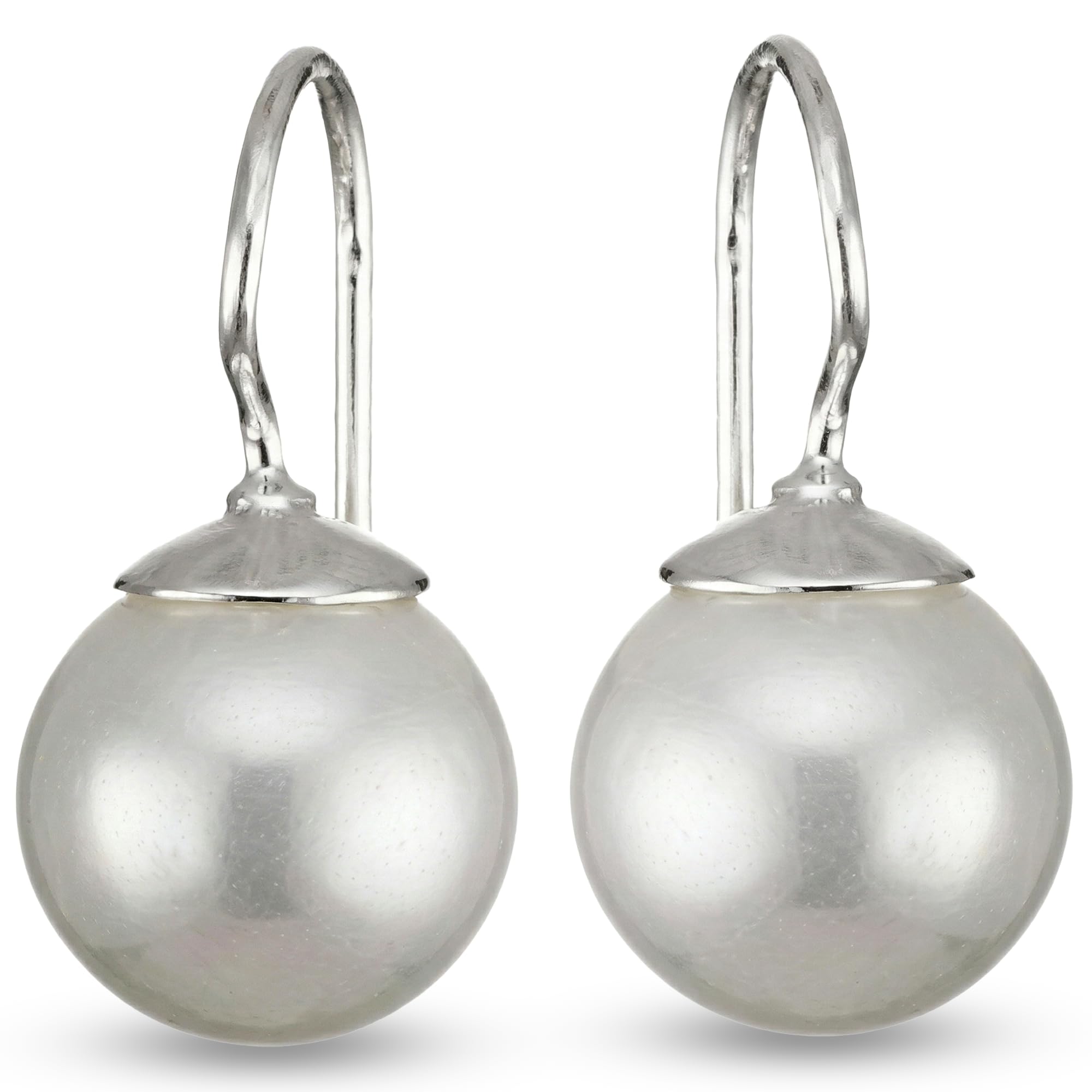 Vinani Damen Perlen Ohrringe 925 - Silber Ohrring Set aus 925 Sterling Silber für Frauen - großer weißer Muschelkern - OPL