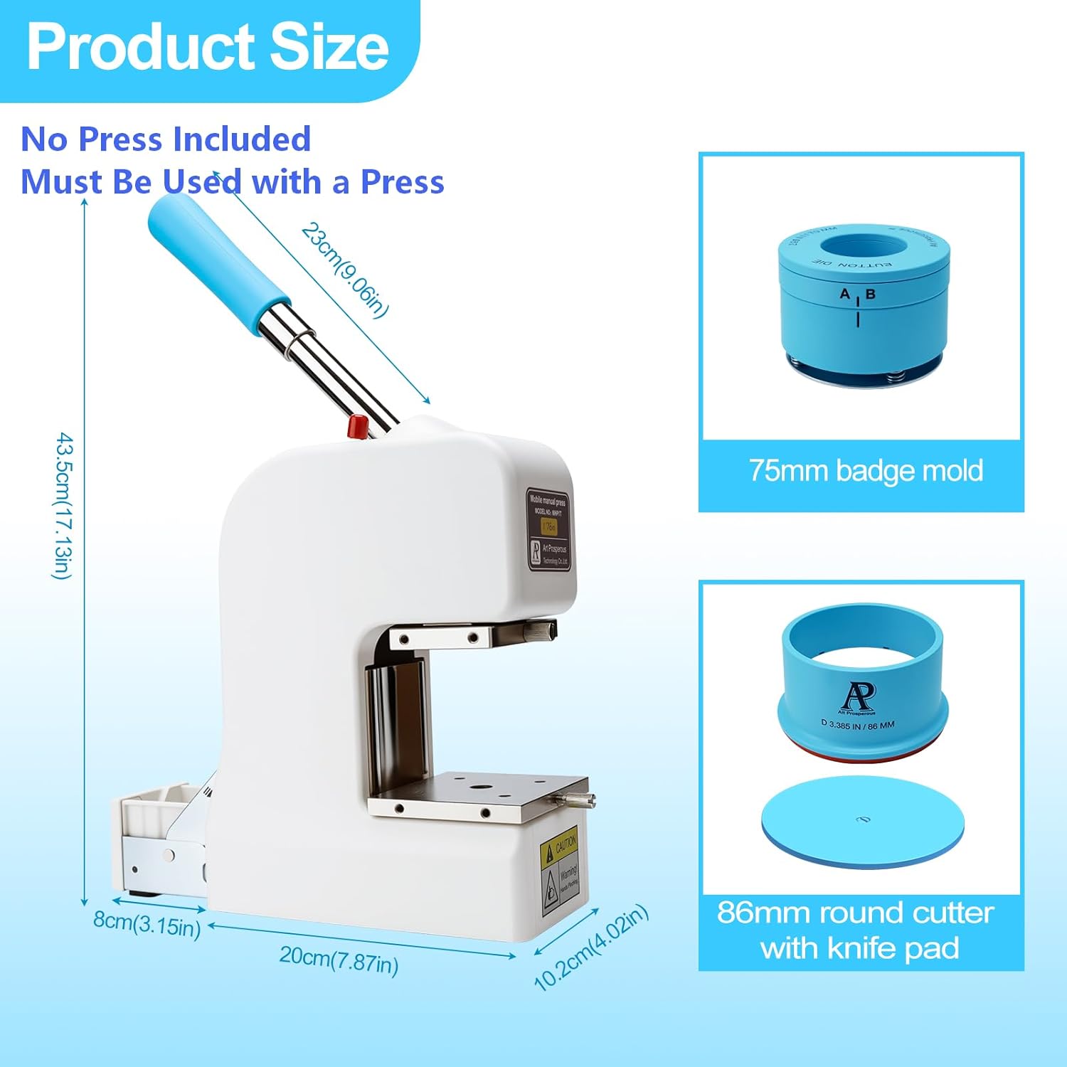 75mm 3" Badge Maker Kit with 86mm Circle Cutter & Pad - Metal+Plastic Mold, 20pcs Tin Badge Supplies, No Press Included, Must Be Used with a Press