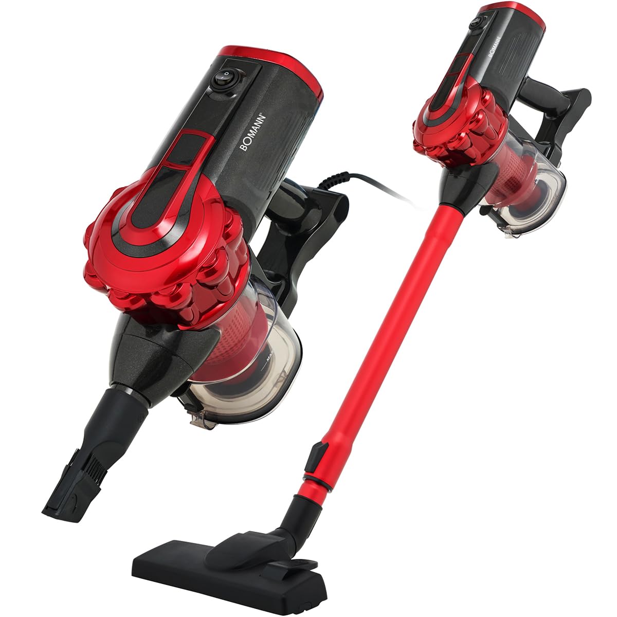 Bomann BS6072CB - Aspirador de Mano y Escoba (600 W, tecnología de Filtro HEPA, Tubo telescópico 47-77 cm, Accesorios incluidos, Ideal para Suelos y Muebles