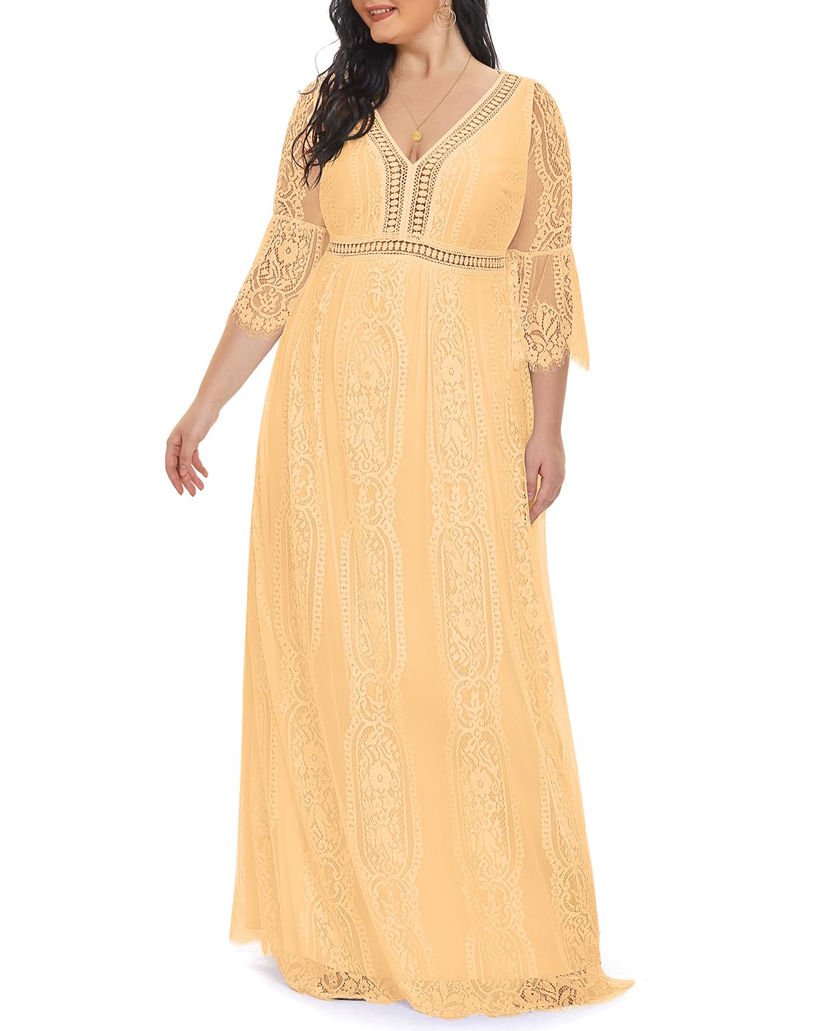 Damska sukienka ślubna w stylu boho maxi maxi z koronką boho dekolt w serek zwiewne długie sukienki imprezowe