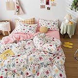 HIGHBUY Queen Floral Bedding Sets Full 100% Cotton Duvet Cover Set 3 Pieces Pink Flower Bedding...
