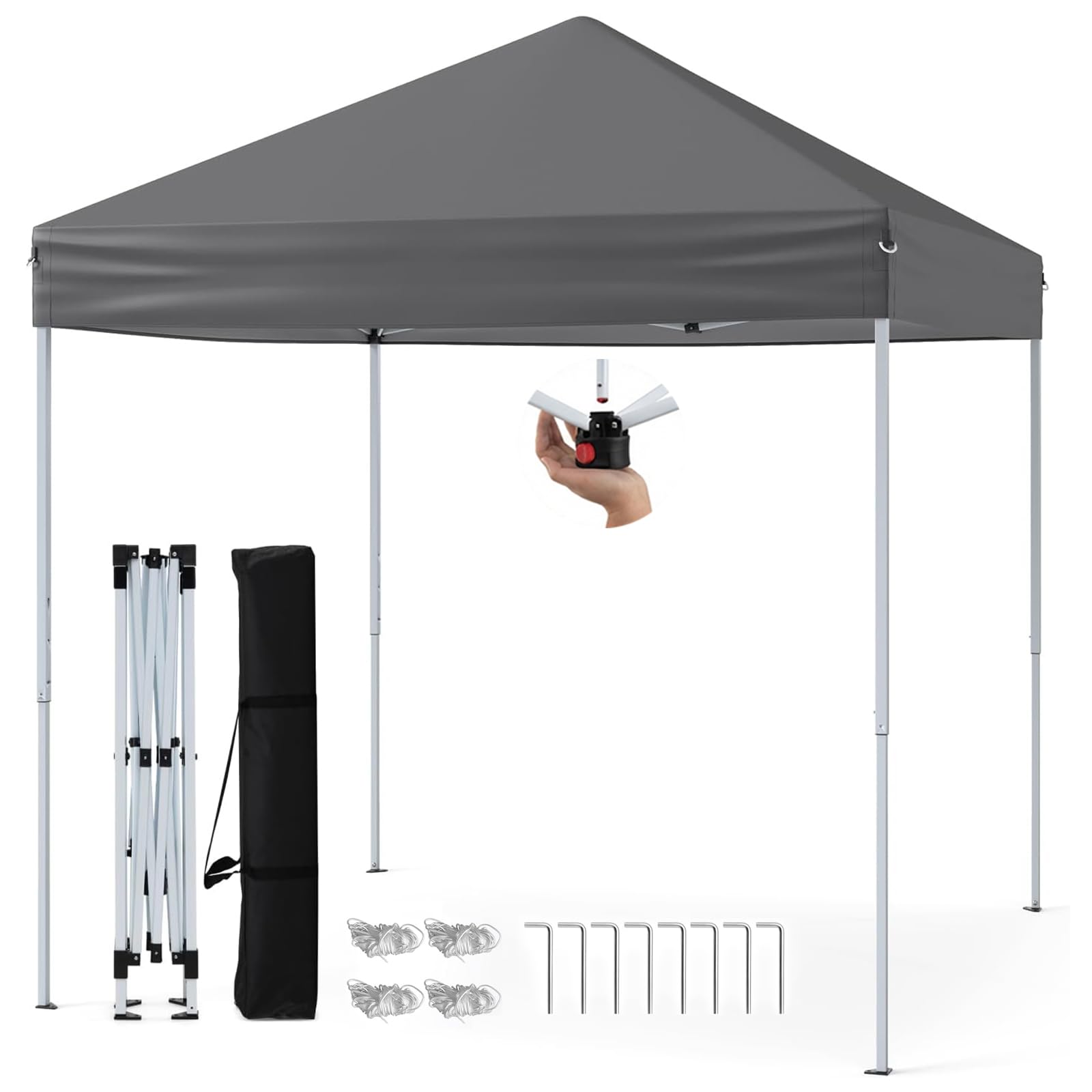 RELAX4LIFE Tonnelle Pliante 2x2 M Pop-up, Barnum Pliant Facile à Monter pour Camping/Jardin/Terrasse, Gazebo 2x2 avec Sac de Transport, Hauteur Réglable, Piquets & Cordes Inclus, Gris