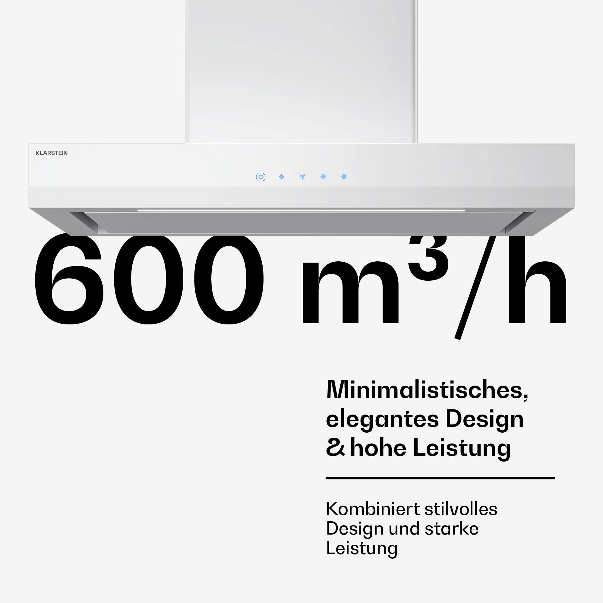 Klarstein Velaire Dunstabzugshaube 60 cm 600 m³/h A++ Energieeffizienz Touch-Bedienung LED Aluminium- & Aktivkohlefilter Wandhaube Weiß