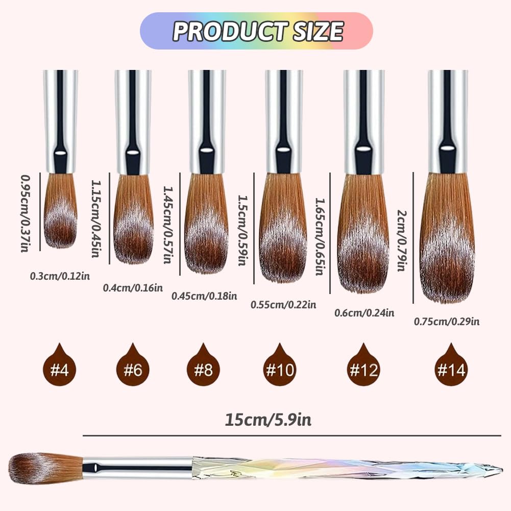 flintronic 6pcs Pinceles para Uñas, Pincel Acrilico Uñas, Cepillo de Uñas Acrílico, Tamaño 4/6/8/10/12/14 Pincel Plano Kit Manicura Set Pintura