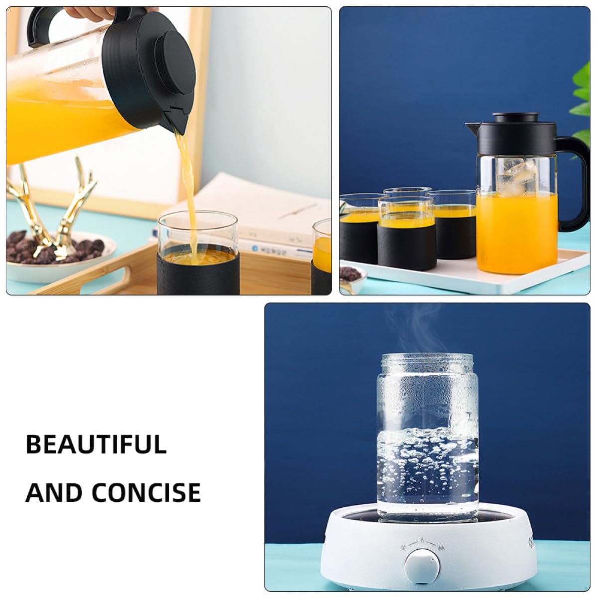Mobestech Jarra de Agua de Vidrio Jarra de Agua Negro 20℃ a 150℃ Vidrio y Plástico Resistente a Fugas Golpes y Jugo