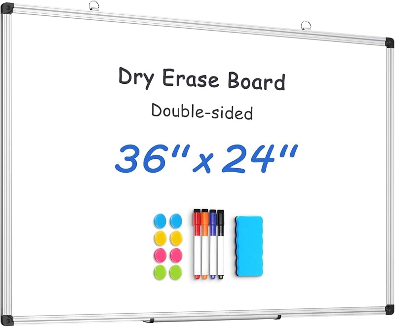 Double Sided Dry Erase Board 36"x24" Magnetic Whiteboard for Wall | 11-Layer, Aluminum Frame, Smooth Write & Clean, Wall Mount & Hanging, Full Accessories for Home, Office, School