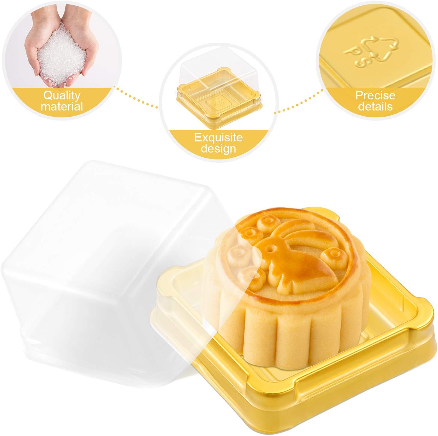 UPKOCH 50 Pcs Plastic Square Mooncake Boxes, Golden Dessert Packing, Single Muffin Container, Small Clear Food-Grade, 2.16"x1.85"x1.57" image 2