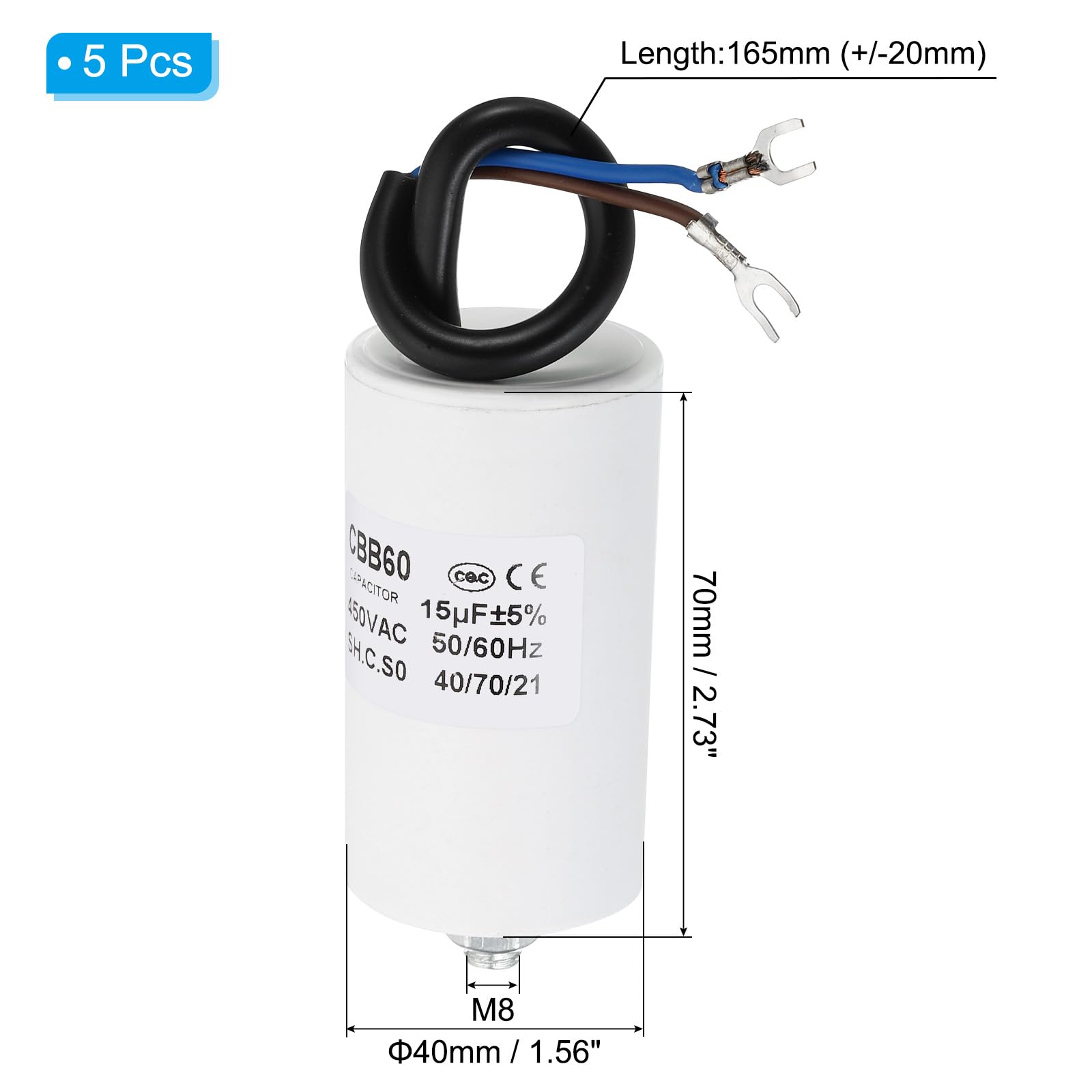 PATIKIL 5 Pezzi CBB60 15uf Condensatore AC 450V Terminali Vite U 50/60Hz