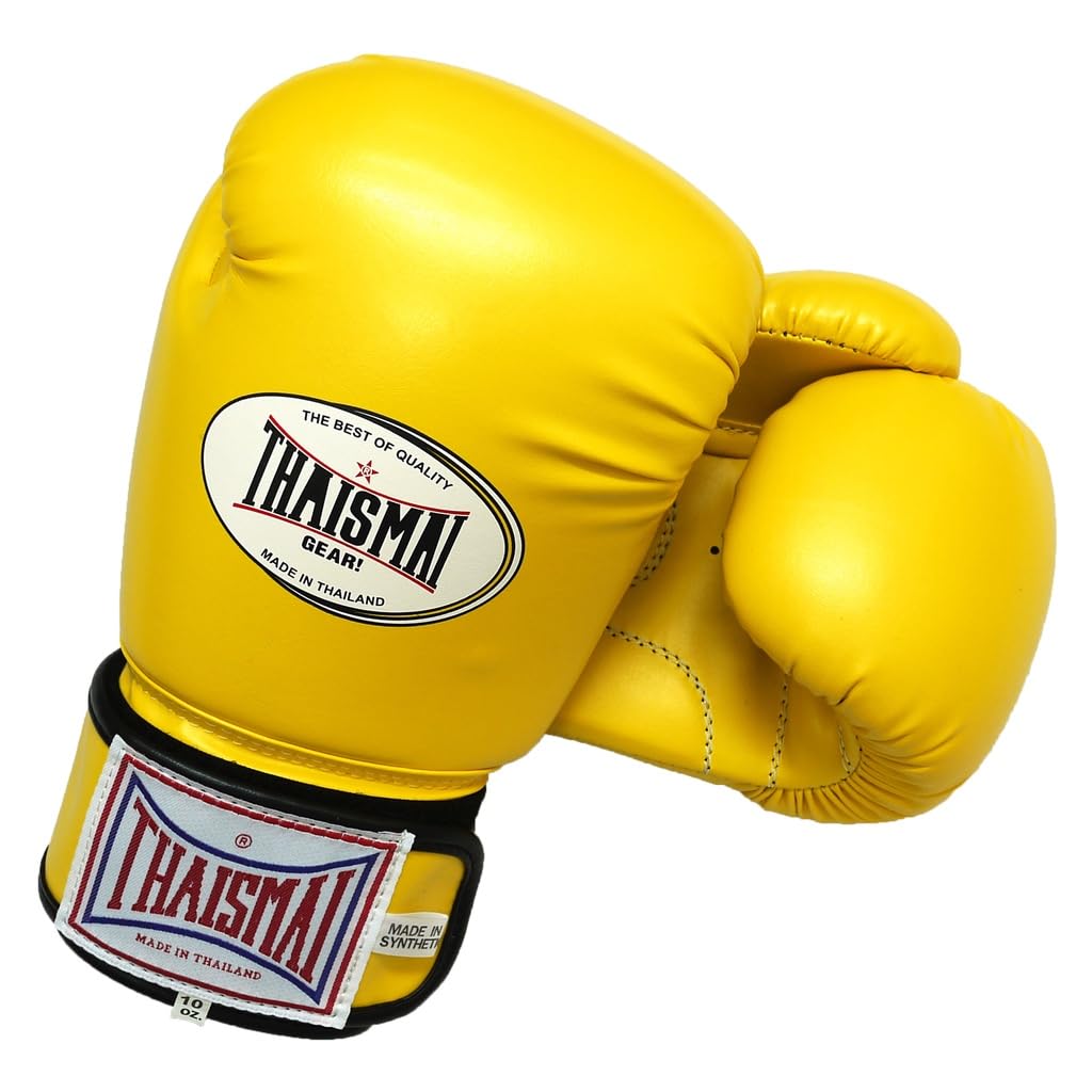 Thaismai Muay Thai Style Vectro Straps Boxing Gloves Polyurethane Synthetic Leather Material Yellow Color (12), Large