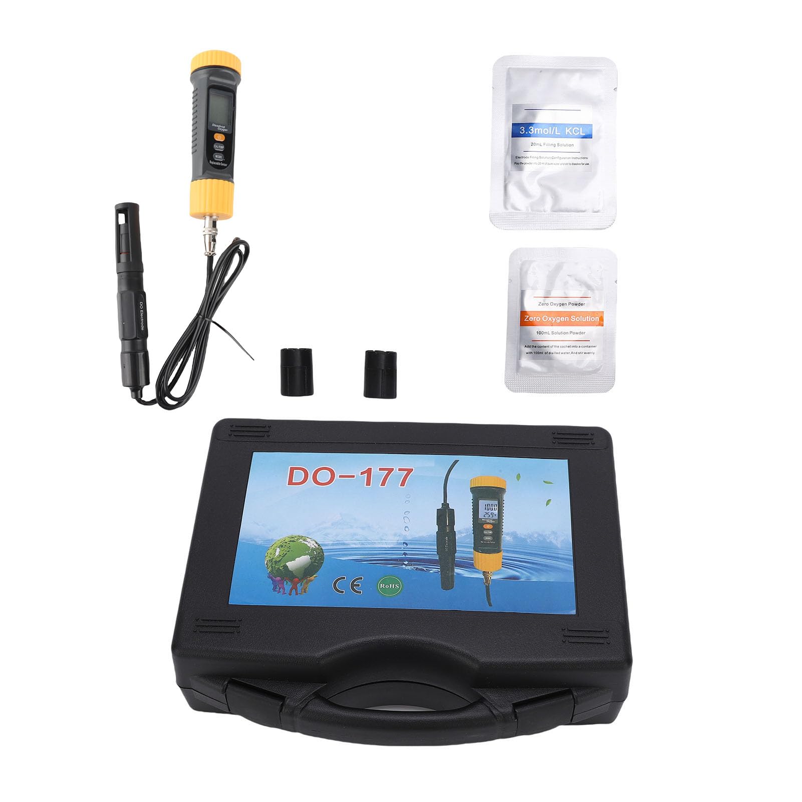Misuratore di Ossigeno Disciolto, Sensore Ad Alta Precisione Misurazione Doppia modalità Kit Portatile per Test Ossigeno Disciolto, Kit Test Acquario con Display LCD Retroilluminato Blocco
