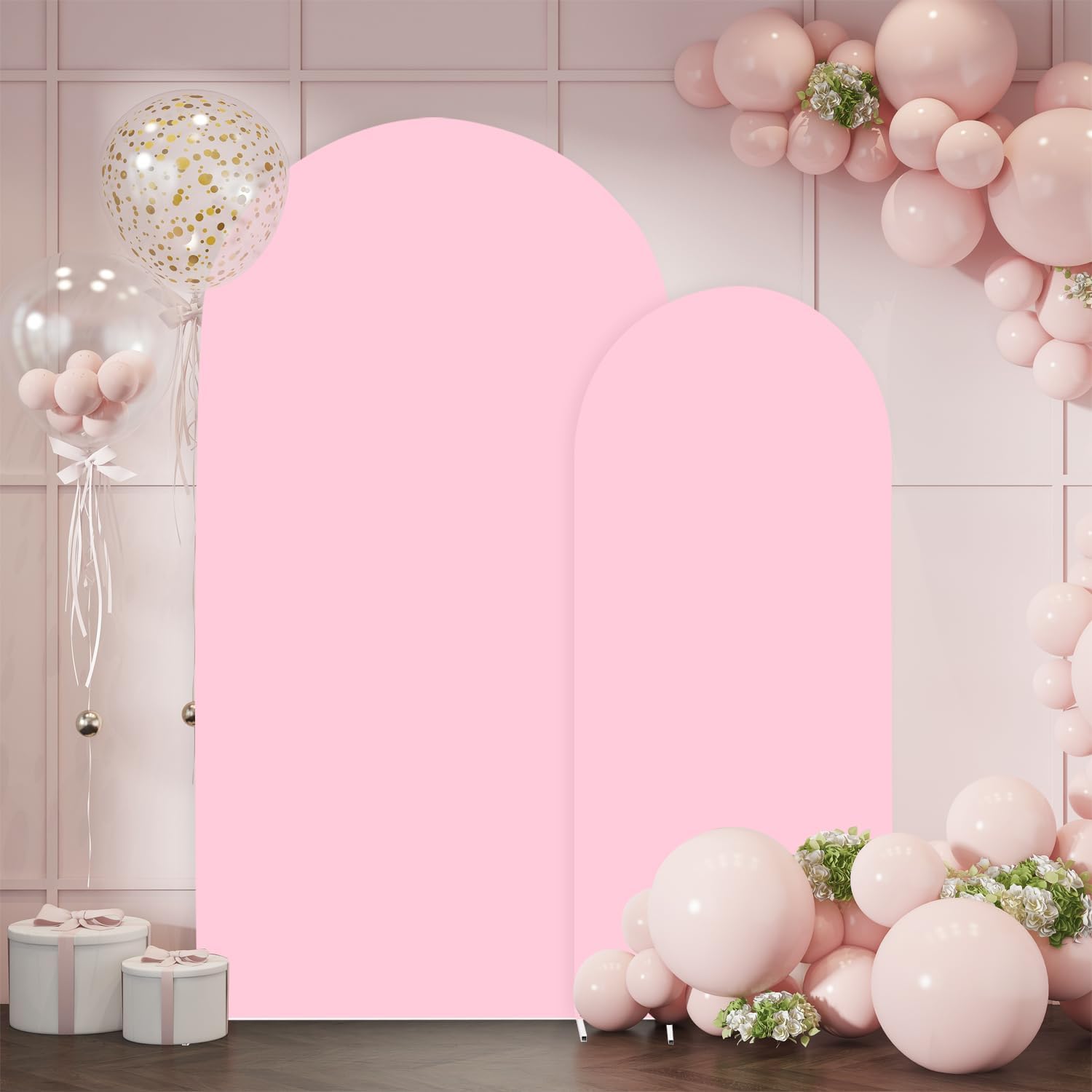 Wedding Arch Cover Set of 2 Spandex Arch Stand Covers Pink 2-Sided Round Top Chiara Arch Backdrop Stands Cover for Ceremony Banquet Birthday Party Decoration (7.2FT, 6FT, Pink)