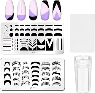 2 Pcs Nail Stamping Plates French Tip Pictures Nail Art Stamping Template Stainless Steel Nail Design Stencil Tools Nail D...
