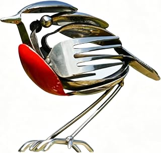Robin Bird Statue, Rustic Scrap Metal Yard Decor, Handmade Recycled Fork...