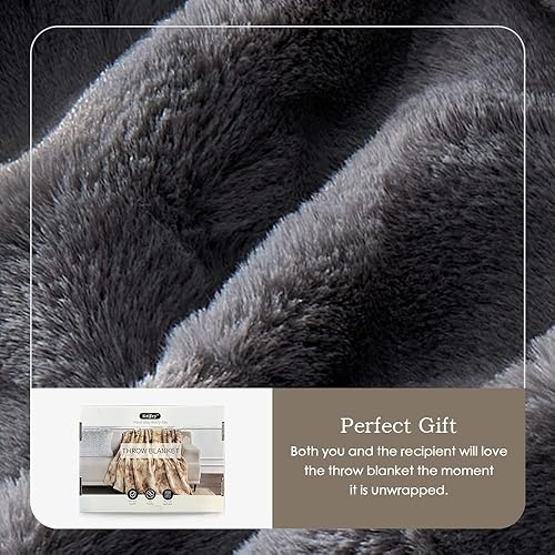 Miniatura 4 de Krifey Manta de lujo súper suave y esponjosa, cálida y cómoda, de piel sintética, color gris, 50 x 60 pulgadas