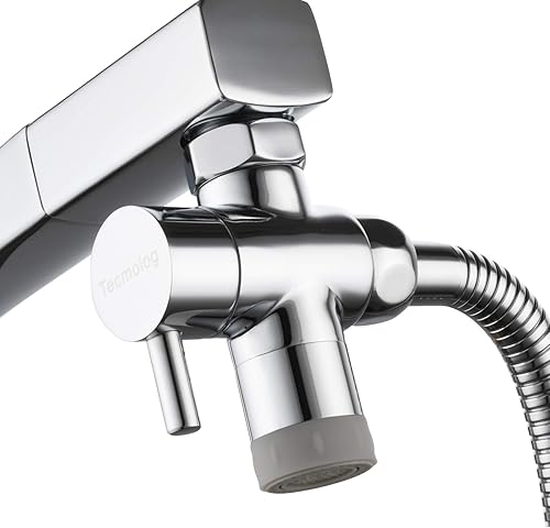 Tecmolog Válvula desviadora de grifo con aireador de 2 flujos de latón divisor de grifo de cocina a manguera adaptador M22 x M24, cromo, SBA021D