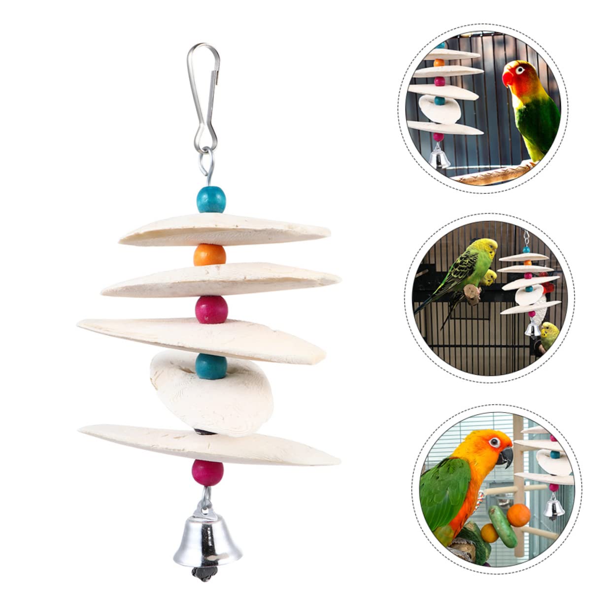 Mipcase 6pièces Jouets à Mâcher De Seiche pour Oiseaux Accessoires De Cage à Oiseaux avec Cloche Riche Et Minéraux pour Perruches