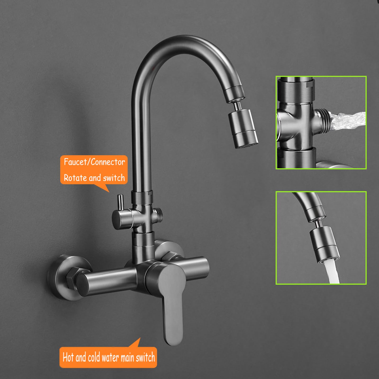 Rubinetto per Lavatrice A Muro Modalità Doppia Uscita Dell'Acqua Rubinetto Doppia Uscita Bagno In Ottone Acqua Calda E Fredda,Bianco