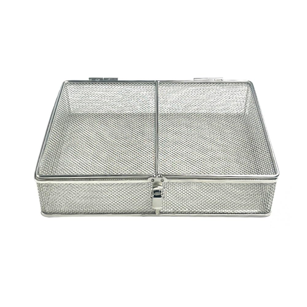 Bandeja para Instrumental y cestas Perforadas de Malla Bandeja para esterilización Equipo médico Cesta de desinfección Suministros de Laboratorio con Tapa Acero Inoxidable(27 * 18 * 5cm)