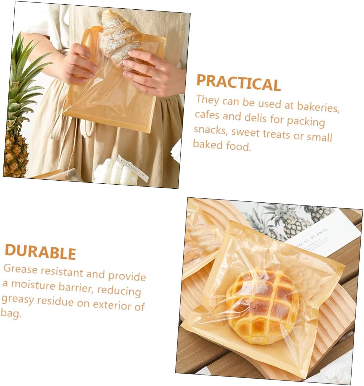 ORFOFE 100pcs Small Cookie Bags Heat Seal Bakery Bags Greaseproof Sandwich Paper Packaging Window for Biscuit Bread Sandwich Nougat Party Favors