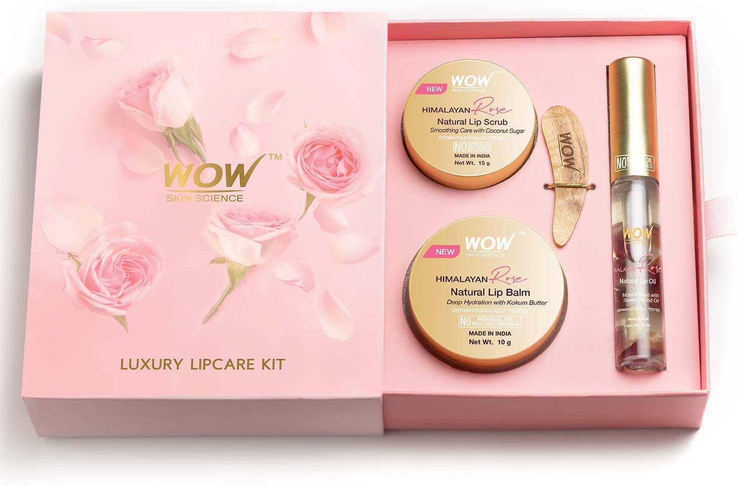 WOW Skin Science Luxury Lip Care Kit for Dry, Rough, Chapped Lips with Goodness of 100% Natural Himalayan Pure Rose Oil - Lip Smoothing and Softening Nourishment 10gm