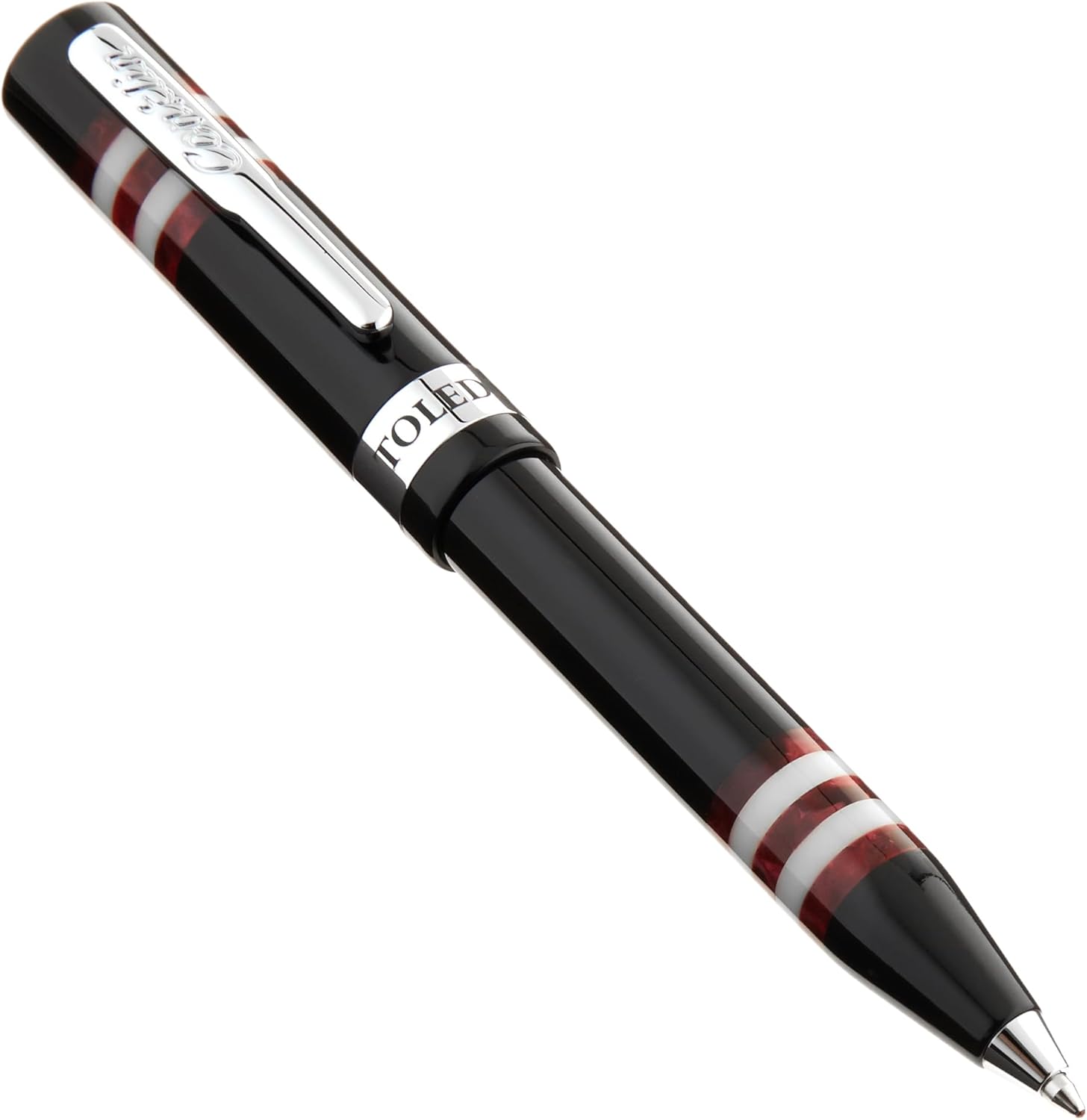 Conklin Toledo Ballpoint Pen in Black with Orange and White Ring Segments - Glossy Resin Body with Chrome Trim - Luxury Gift Pen