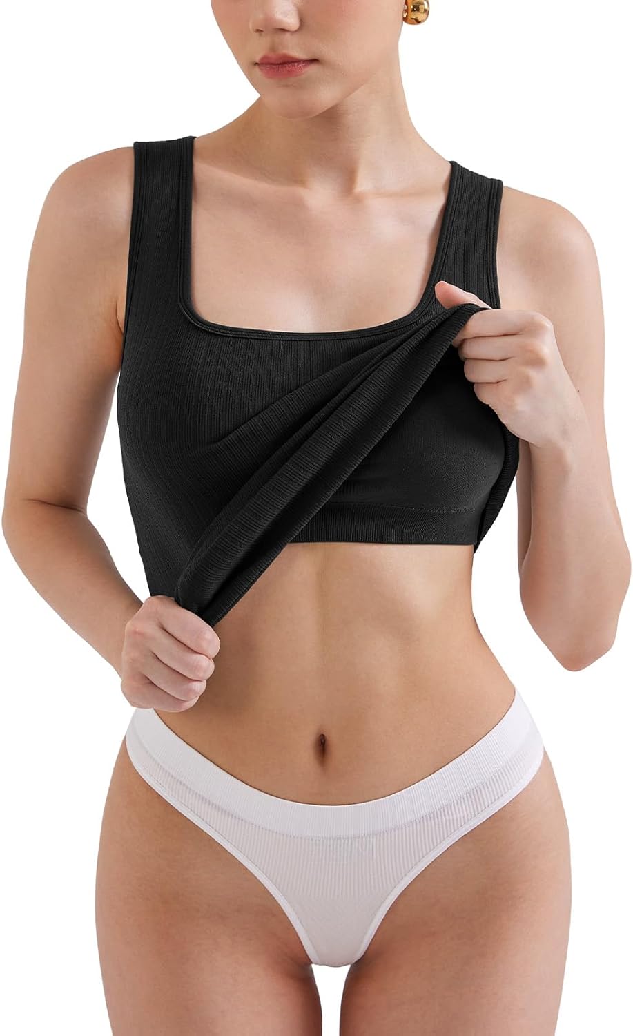 V FOR CITY Womens Square Neck Tank Top with Built-in Bra Ribbed Seamless Camisole Slim Fitted Camis Shirts