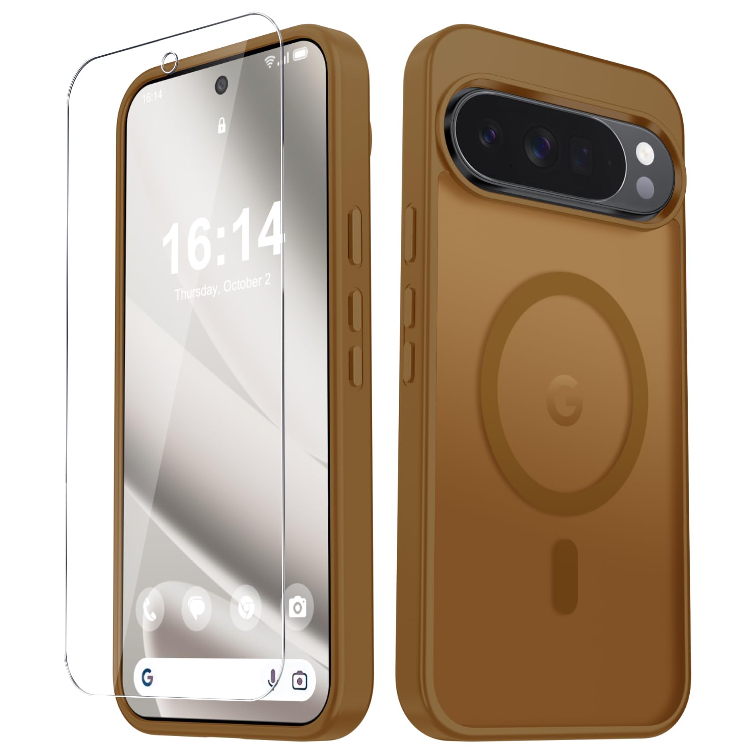 for Google Pixel 10 Pro XL Case, Matte Magnetic Cover, Brown | Fit for MagSafe, Screen Protector included, Shockproof Military Grade Protection, Translucent Frosted Back