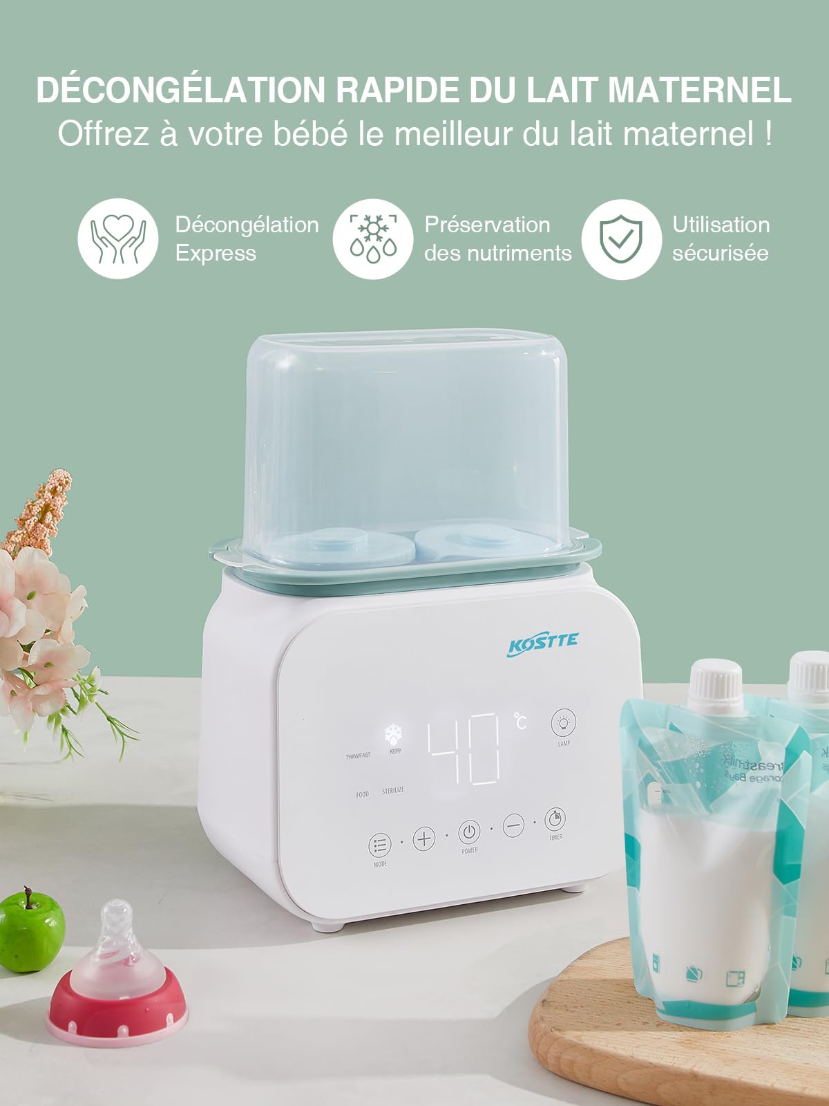 Chauffe Biberon, Chauffe-biberon pour bébé, Chauffe-biberon pour Lait Maternel, Chauffage des aliments pour Bébés, Intelligent de la Température et Arrêt Automatique, sans BPA