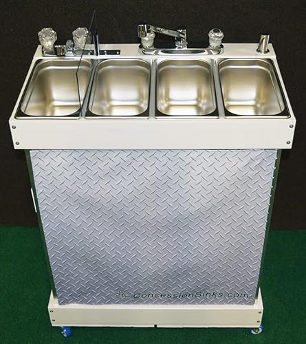 Concession Sinks - Standard Size Electric 3 Compartment with Hot Water for Food Vending Trailer, Hand Wash