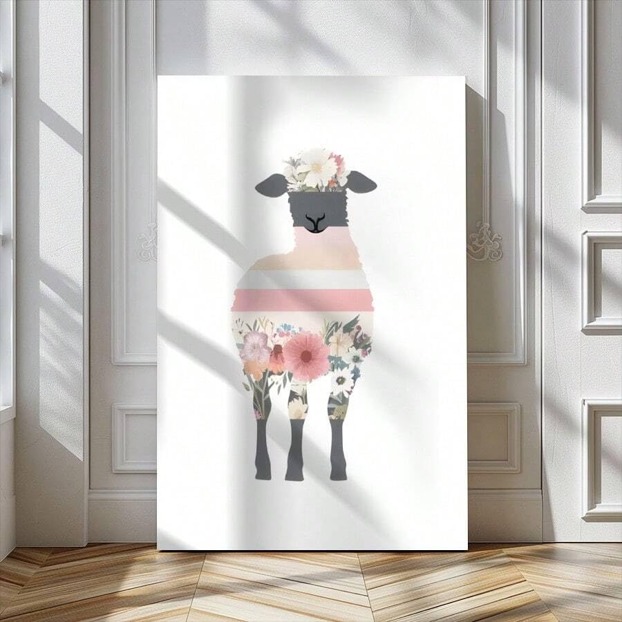 Décoration murale mouton de ferme 21x30cm pour habiller un mur vide sans cadre visible