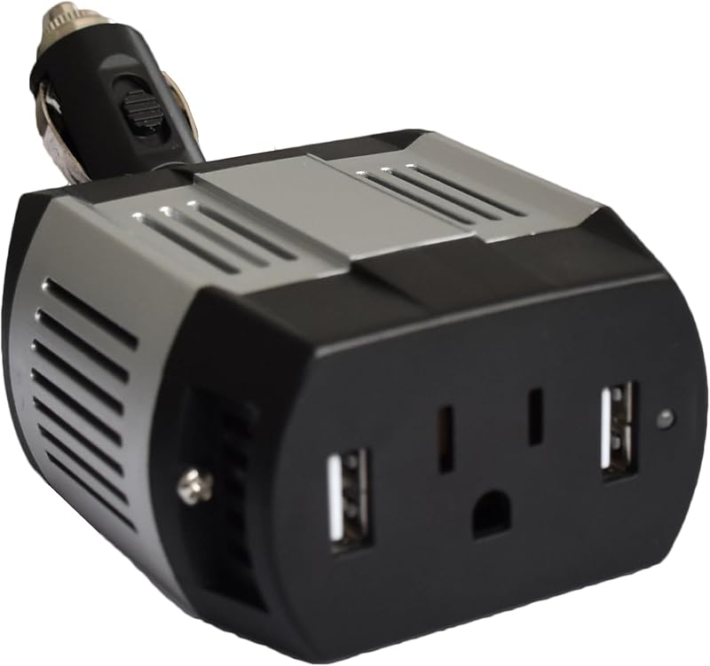 Modified Sine Wave Power Inverter 100W Rated with 300W Surge Power with Dual USB Output and Adjustable Cigarette Lighter Plug (Silver)
