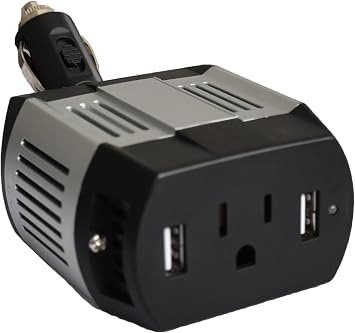Modified Sine Wave Power Inverter 100W Rated with 300W Surge Power with Dual USB Output and Adjustable Cigarette Lighter Plug Silver