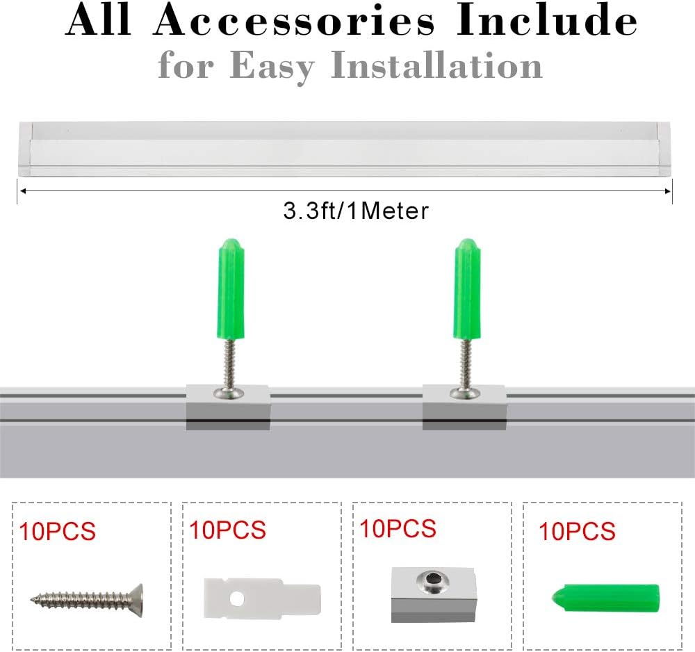 Newest LED Crystal Aluminum Channel System with Acrylic Frosted Covers, 8.5mm Ultra Thin Silver Track Extrusion Profile for LED Strip Lights Installation, 3.3FT/1M, Pack of 5