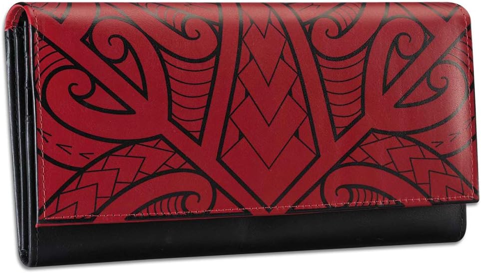 Polynesian Tattoo Leather Women’s Clutch Wallet “Ikaika” Tattoo art by Eugene Ta'ase (Black) from NAKOA