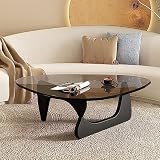 UIHECTA Mesa De Centro De Vidrio Triangular, Mesa Auxiliar Antigua De Cristal, Base De Madera Maciza Y Tapa Triangular De Cristal Transparente, para Sala, Patio, Estudio,001,90 * 65 * 40cm