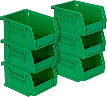 Akro-Mils 30210 AkroBins Plastic Storage Bins, Space-Saving Stackable Bins for Garage, Pantry, Craft Storage, 5x4x3 Inch, Grey, 6-Pack