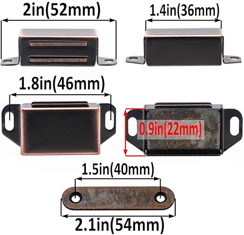 Miniatura 2 de Pestillo para puerta de gabinete con imán fuerte, pestillo para muebles de 0.047 in de grosor, 20 libras, bronce aceitado (paquete de 8)