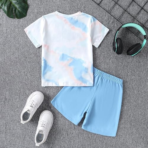 Image of Kid Toddler Baby Boys Clothes Tie-dye Palm Leaf Top 2Pcs Summer Shorts Set