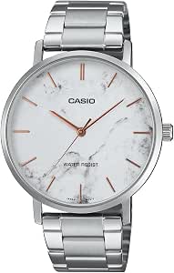 Orologio da uomo Casio Standard Analogico in acciaio inossidabile con quadrante bianco ispirato al marmo al quarzo MTP-VT01DM-7A