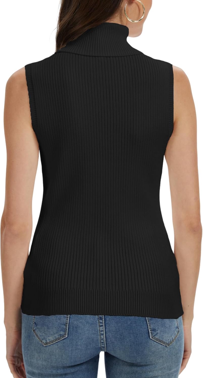 INKOFF Women’s Sleeveless Turtleneck Tops Ribbed Slim Fitted Turtle Neck Sweater Vest Dressy High Neck Knit Top - Image 5