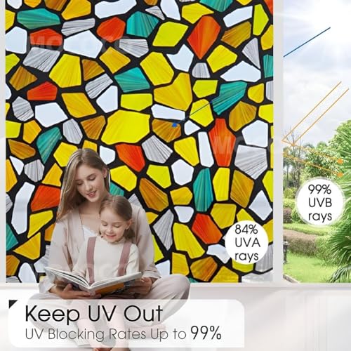 Image of MOCOCO Premium Vinyl Privacy Stained Window Glass Sticker (24x12 Inch) - Self-Adhesive Decorative Film Opaque Sheet Tint Wallpaper for Glass Cover Window, Door, Office, Home.| Anti-UV. 6D Stones