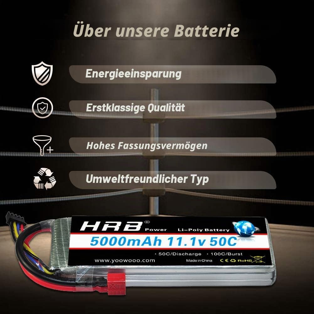 HRB Lipo Akku 5000mAh 3S 11,1V 50C Lipo Batterie mit Deans Stecker T Plug für RC Hobby RC Auto Helikopter Fleugzeug