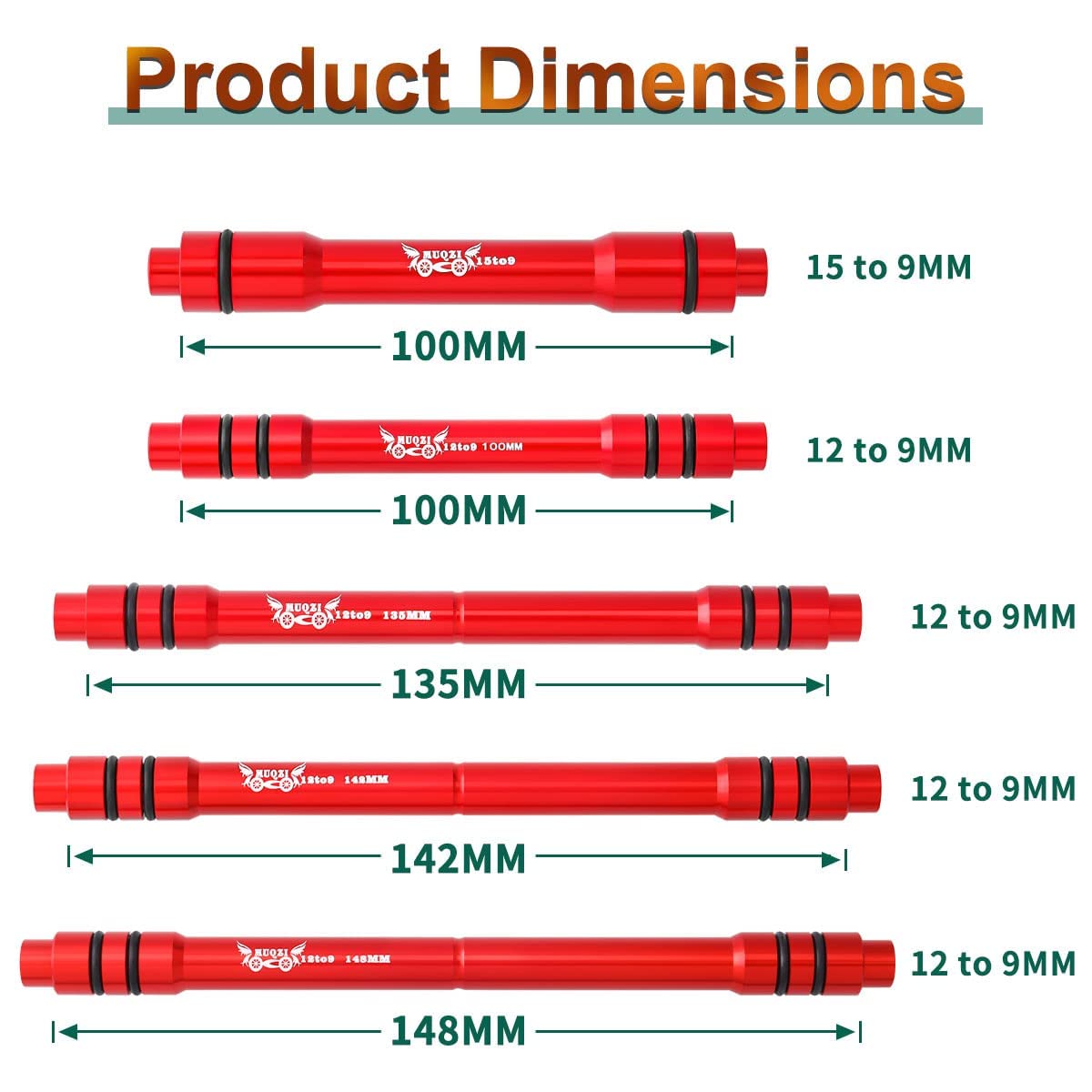 Adattatore per ASSE da Bicicletta MTB 12/15 mm a 9 mm sgancio rapido Adattatore di conversione 100/135/142/148 mm per Bicicletta Anteriore mozzo Ruota QR Adattatore