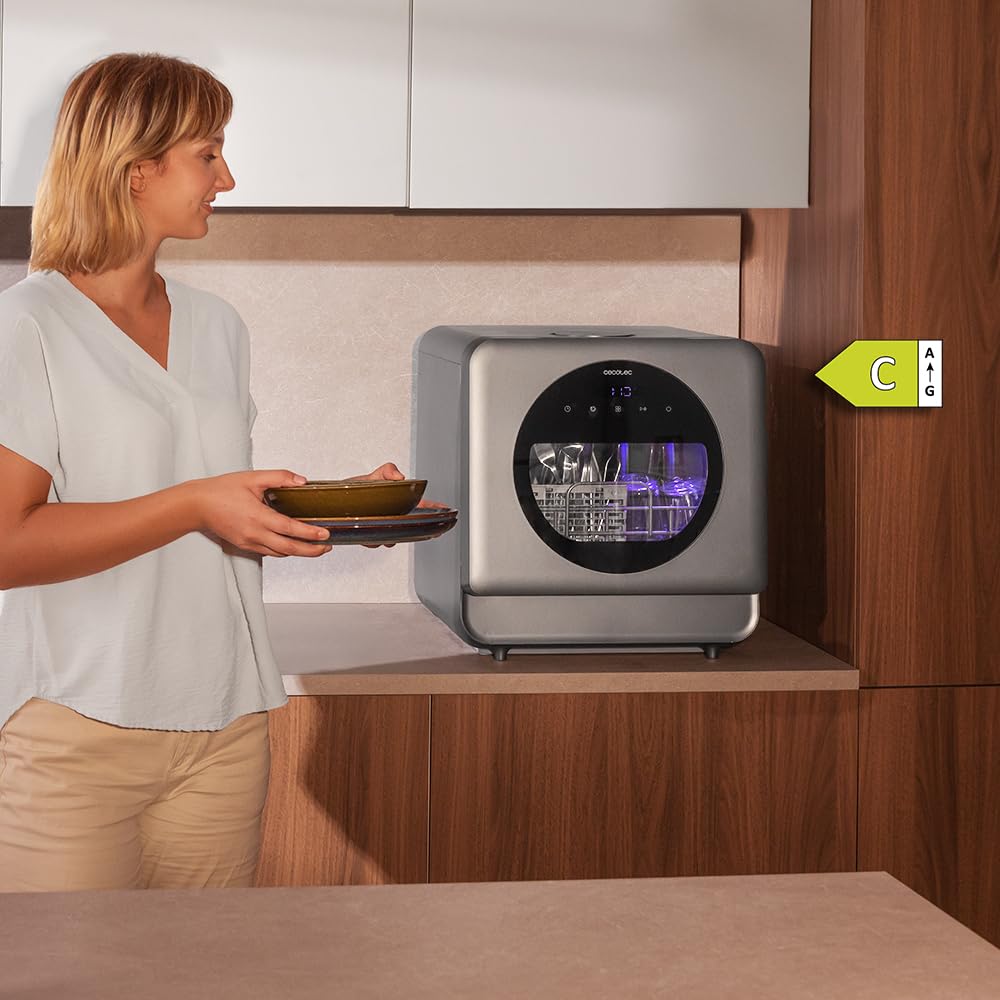 Cecotec Bolero Aguazero 1150 Dark Kompakte Tischgeschirrspülmaschine 3 Gedecke 6 Programme Touch-Bedienfeld Dunkel Inox