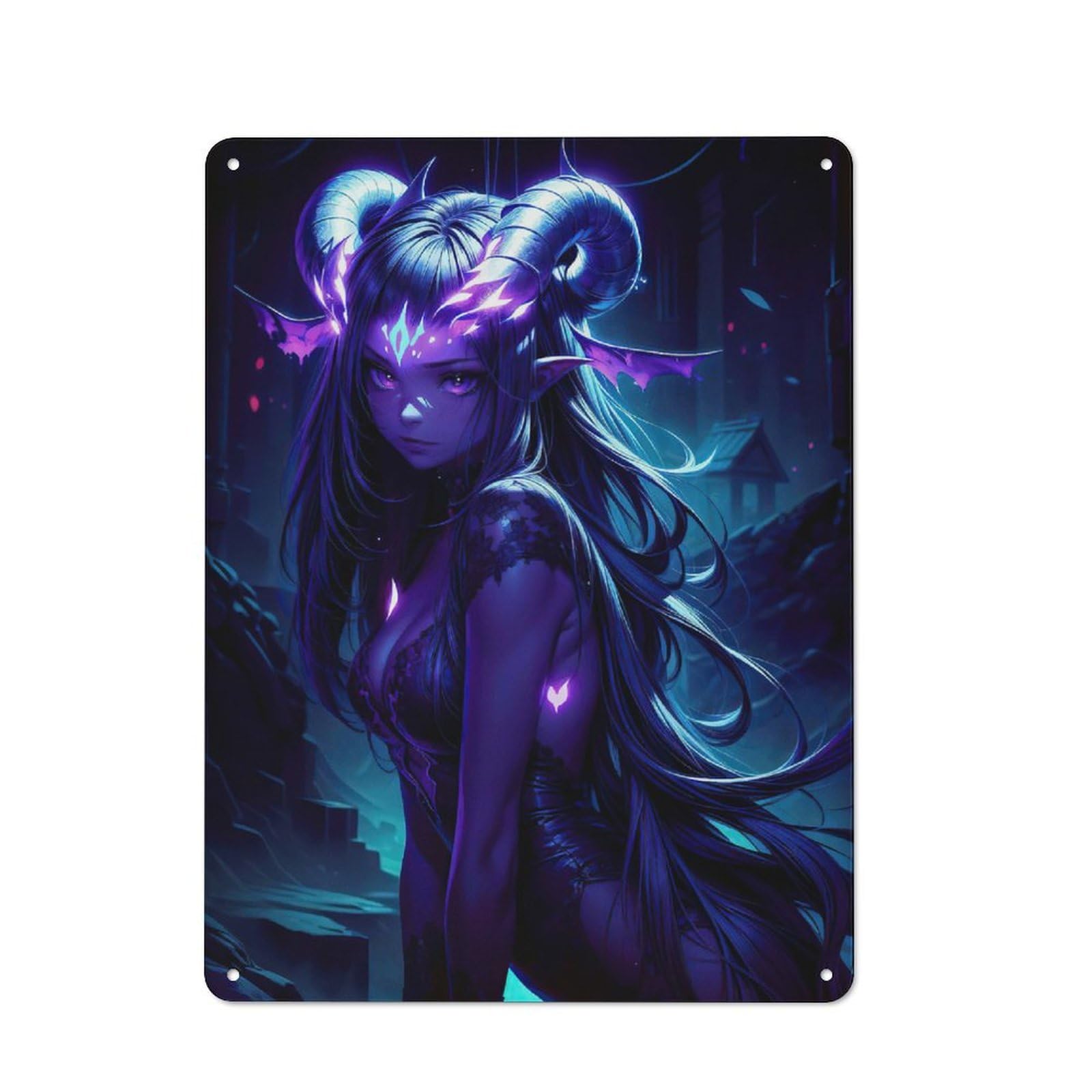Nostalgic Decorative Tin Plaque 40x30cm Featuring Demon Girl Anime Art, Classic Pub Decor for Cafe, Pub, Workshop Or Home Bar