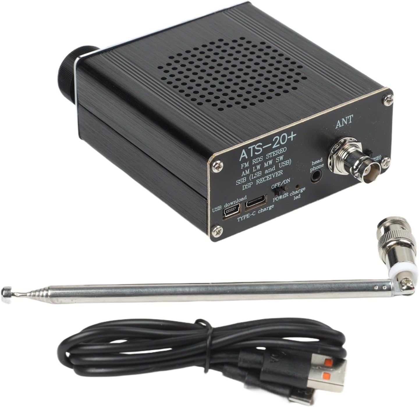 Portable Shortwave Radio Receiver for Si4732 with FM AM for MW SW SSB Support for DSP Demodulation 3.5mm Headphone Jack BNC Antenna Interface USB Charging Aluminum Alloy Housing