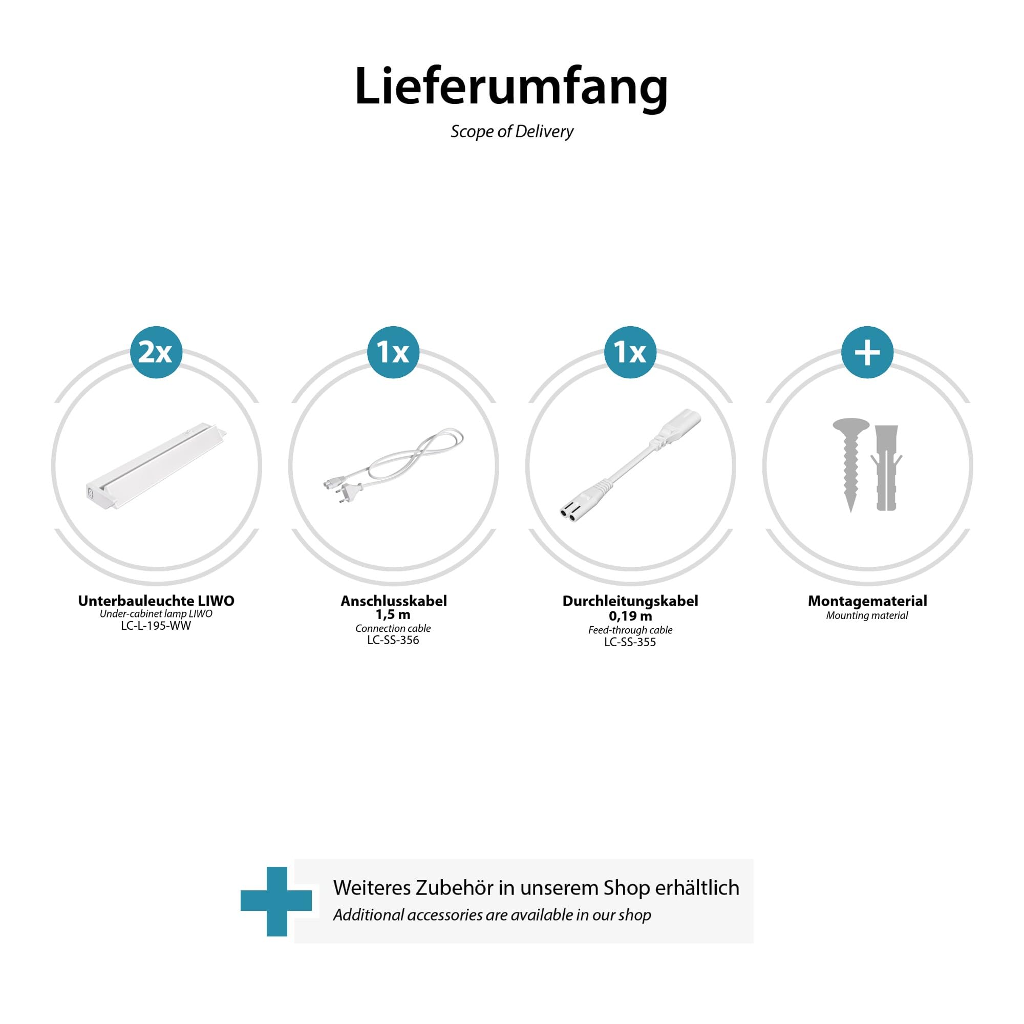 ledscom.de Lámpara LED bajo armario LIWO 35cm, orientable, 476lm c/u, blanco cálido Juego de 2